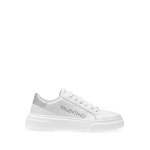 VALENTINO Lace Up Sneaker in white hide and silver inlay