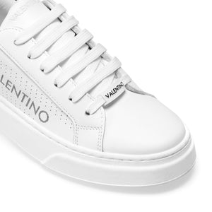 VALENTINO Lace Up Sneaker in white hide and silver inlay