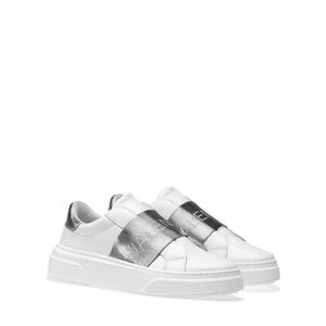 VALENTINO Slip-on Sneaker in white leather and silver elastic band