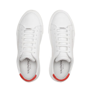 VALENTINO Lace Up Sneaker in white hide and red insert