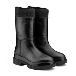 VALENTINO Flatform ankle boots in calfskin leather and branded band
