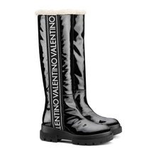 Load image into Gallery viewer, VALENTINO Boots in black patent leather with rubber sole and logo detail.